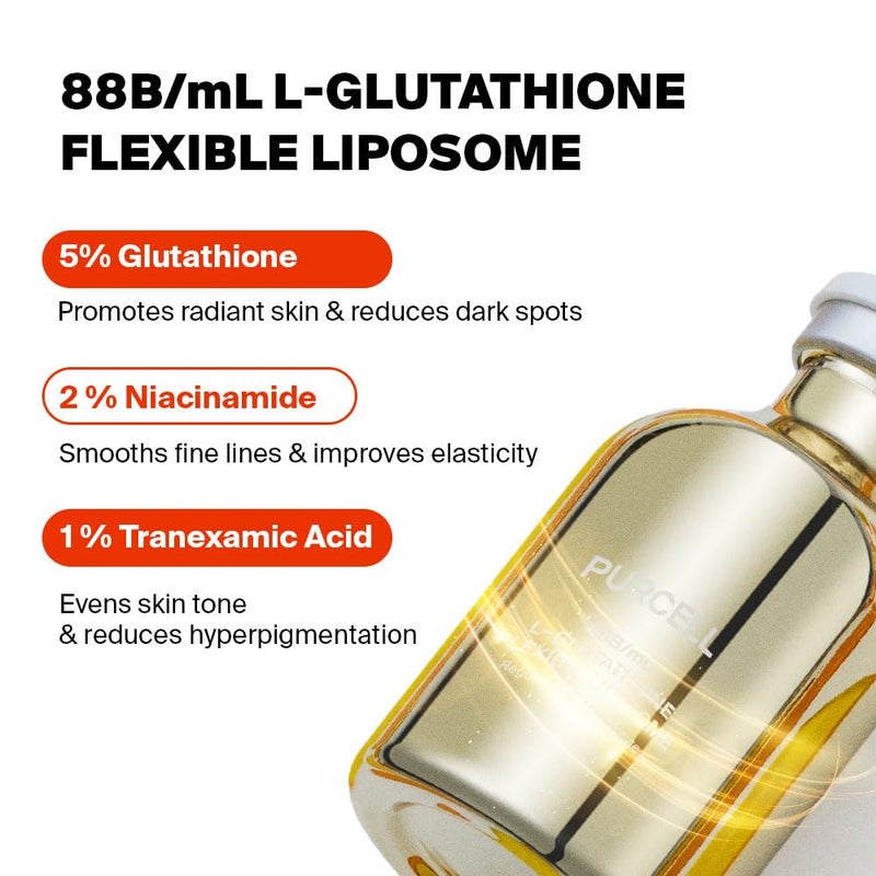 PURCELL 5% L-Glutathione (88B/mL) Flexible Liposome Face Serum - High Concentration with Vitamin B3, Vitamin E, Tranexamic Acid for Hydrating & Brightening (1.01 fl oz / 30ml) - Image 3